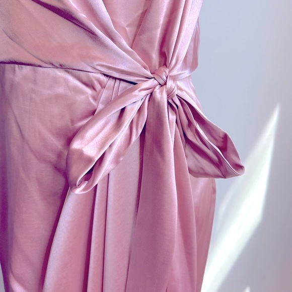 NWT After Six Bow Front Faux Wrap Tulip Skirt Satin Gown in Desert Rose Size 12 - Picture 7 of 16